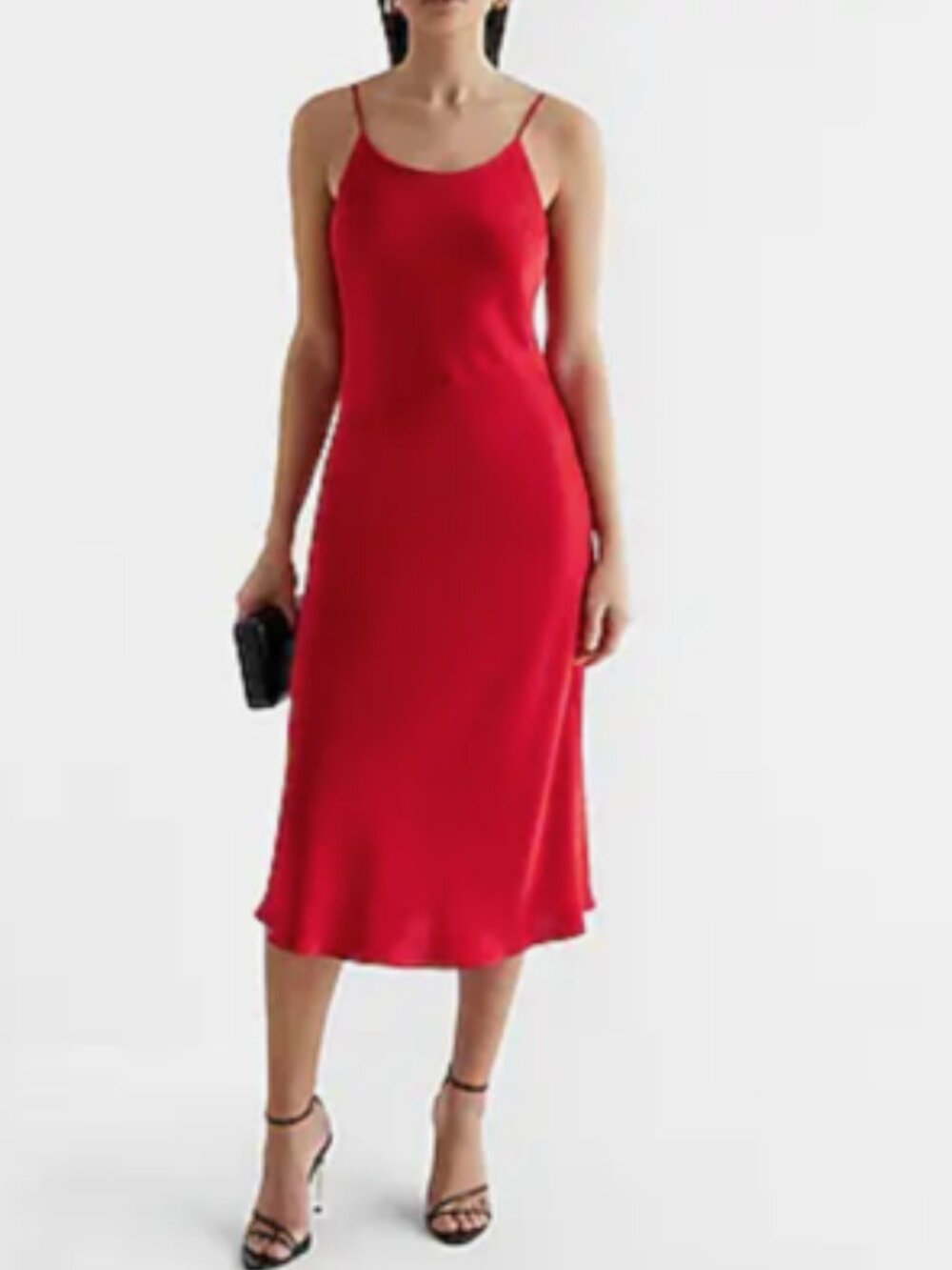 Express Red Satin Asymmetrical Seam Adjustable Strap Maxi Dress